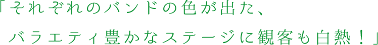 それぞれのバンドの色が出た、バラエティ豊かなステージに観客も白熱！