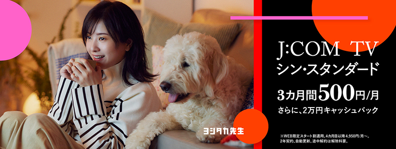 J:COM TV シン・スタンダード3ヶ月間500円/月　さらに2万円キャッシュバック